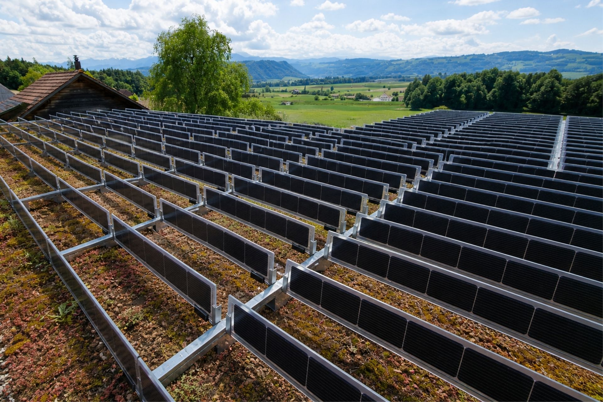 Vertikale PV-Anlage 
auf Gründach