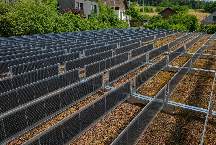 Vertikale PV-Anlage auf Gründach